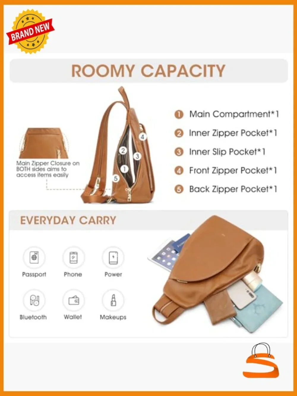 Top Grain Leather Sling Bag Crossbody Fanny Pack RFID Blocking Travel Daypack